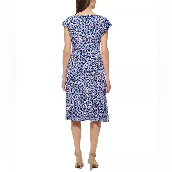 JESSICA HOWARD Women's size 8 Printed Flutter-Sleeve Dress Ruched Waist Knit - Picture 4 of 11